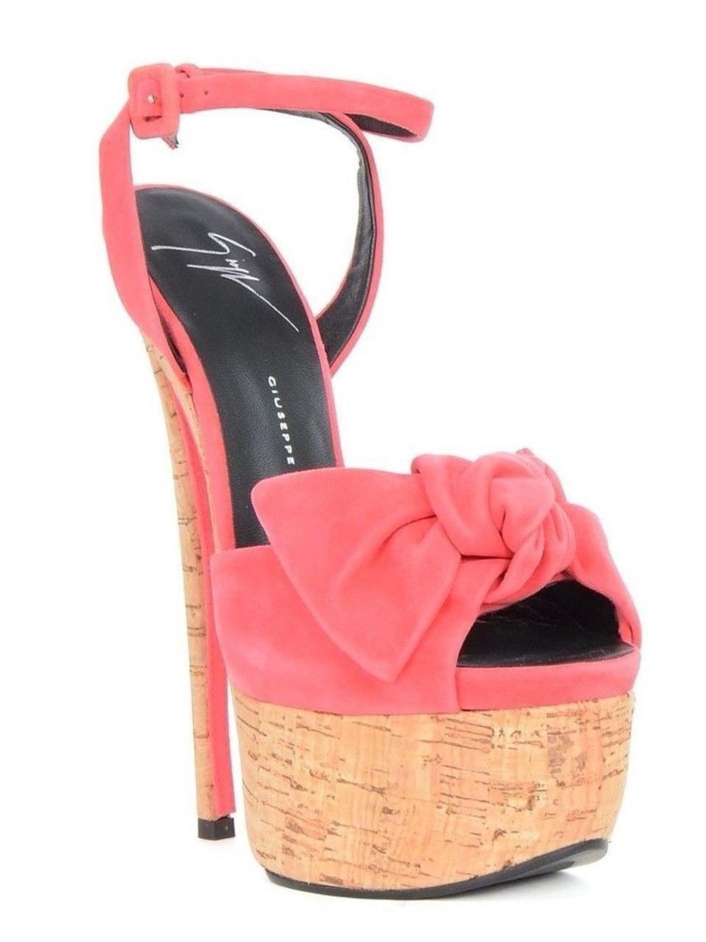 Giuseppe Zanotti Coral Pink Bow Cork Platform Sandal